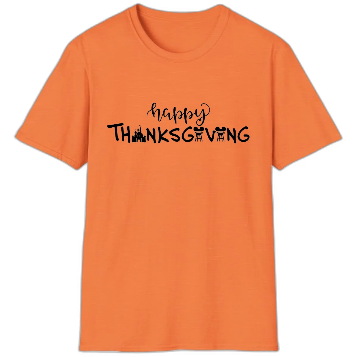 Happy Thanksgiving Castle And Castle Text T-Shirt in Heather Orange