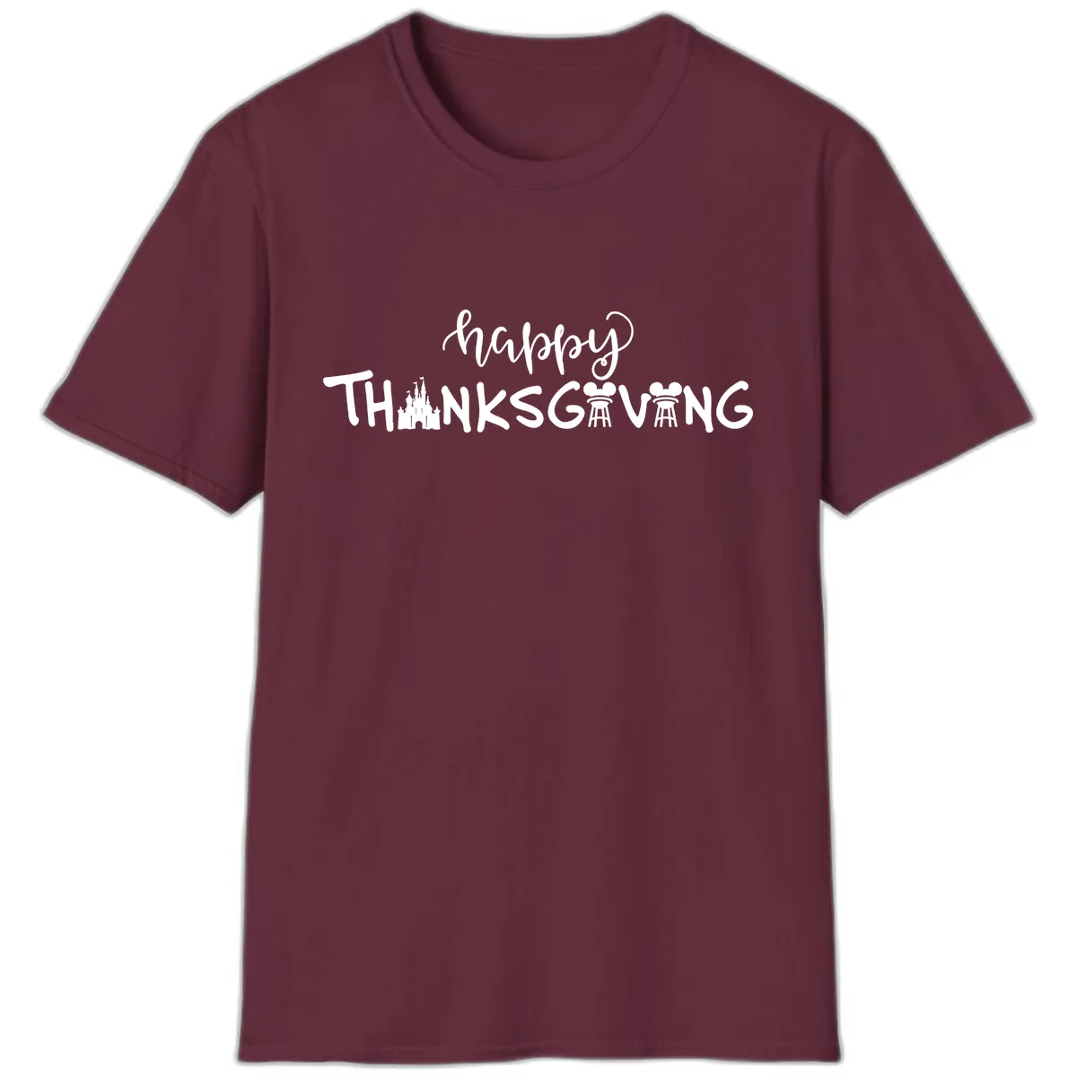 Happy Thanksgiving Castle And Castle Text T-Shirt in Maroon