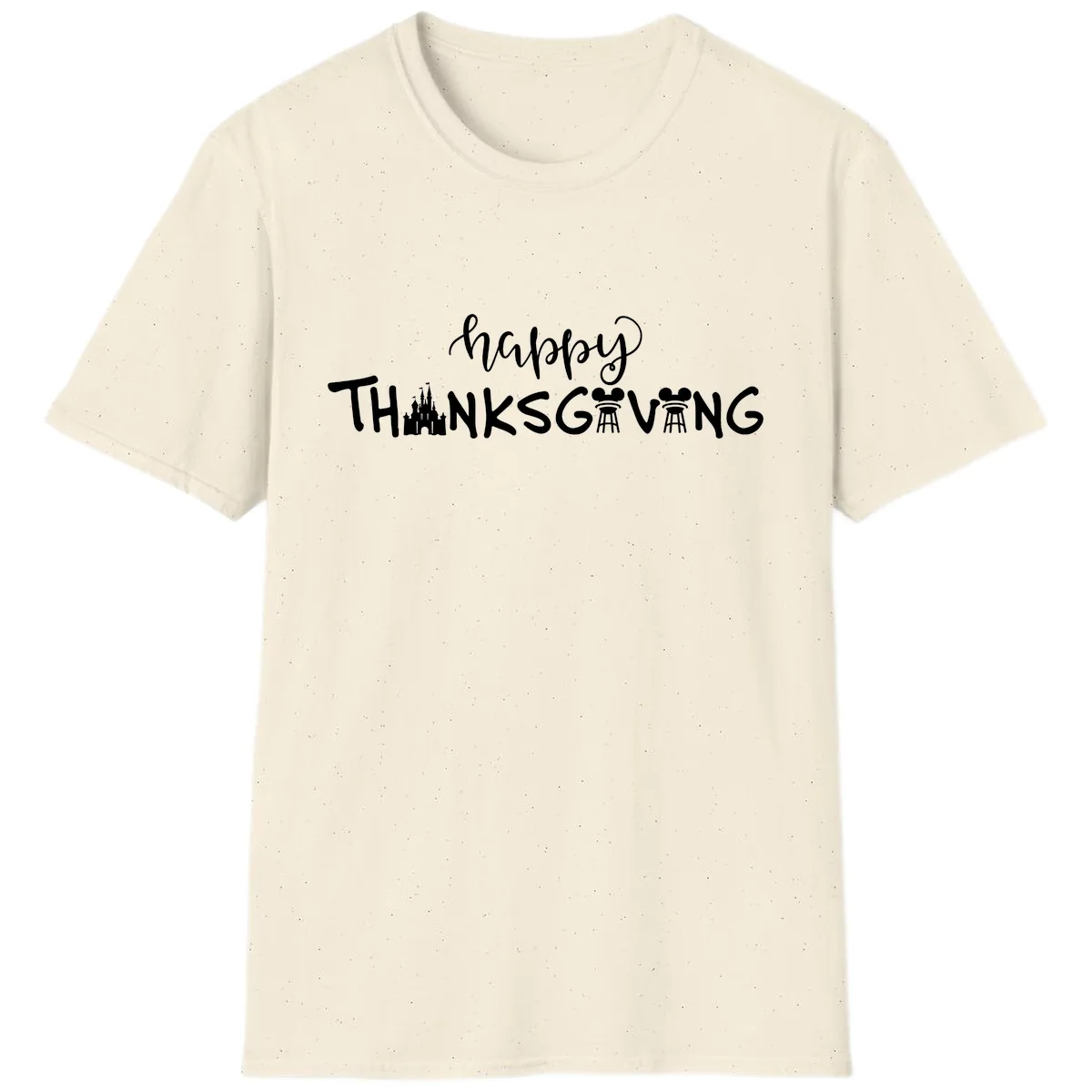 Happy Thanksgiving Castle And Castle Text T-Shirt in Natural
