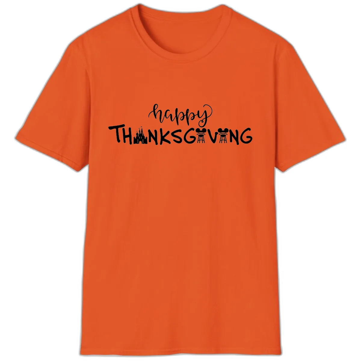 Happy Thanksgiving Castle And Castle Text T-Shirt in Orange