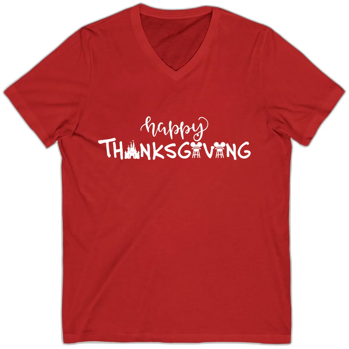 Happy Thanksgiving Castle And Castle Text V-Neck in Red