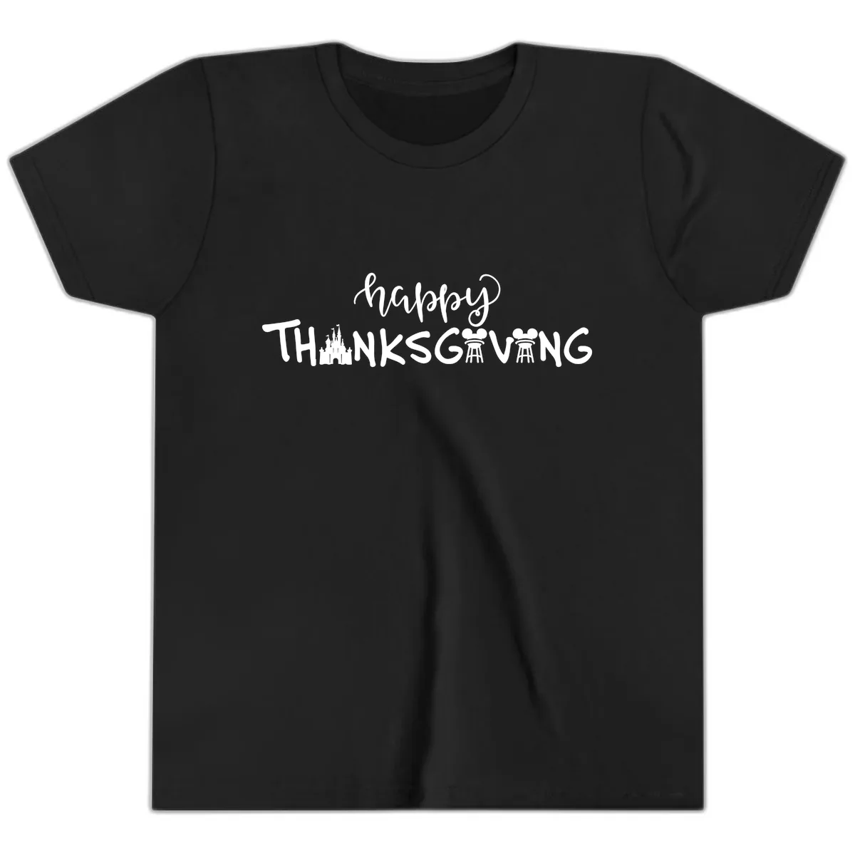 Happy Thanksgiving Castle And Castle Text Youth T-Shirt in Black