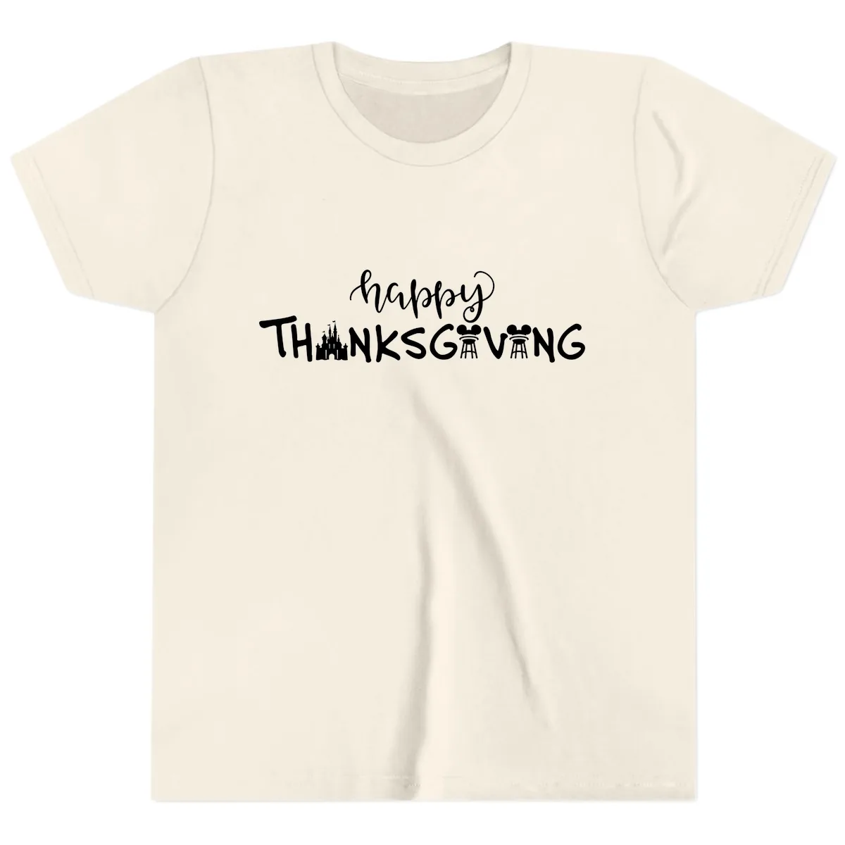 Happy Thanksgiving Castle And Castle Text Youth T-Shirt in Natural