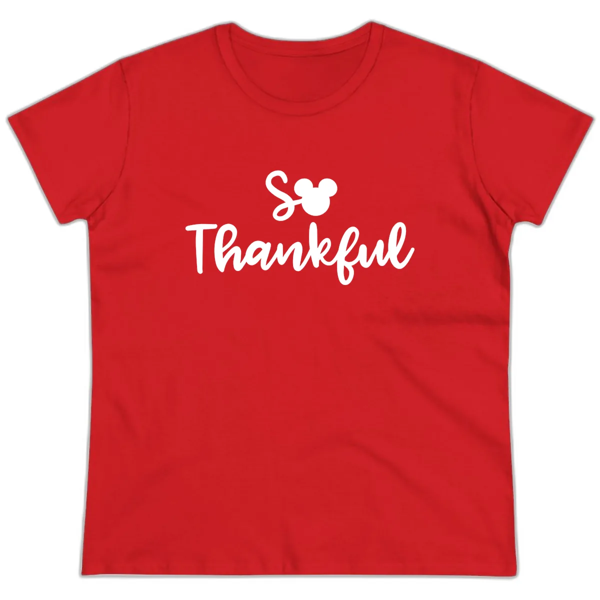 So Thankful Mickey Inspired Design Ladies Tee in Red