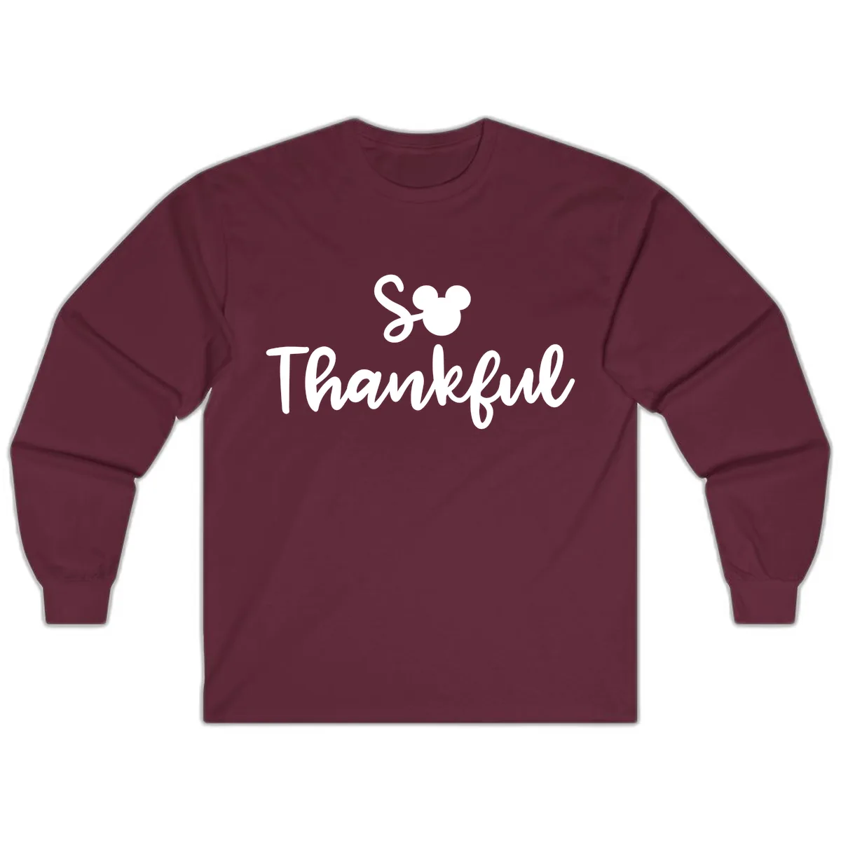 So Thankful Mickey Inspired Design Long Sleeve in Maroon