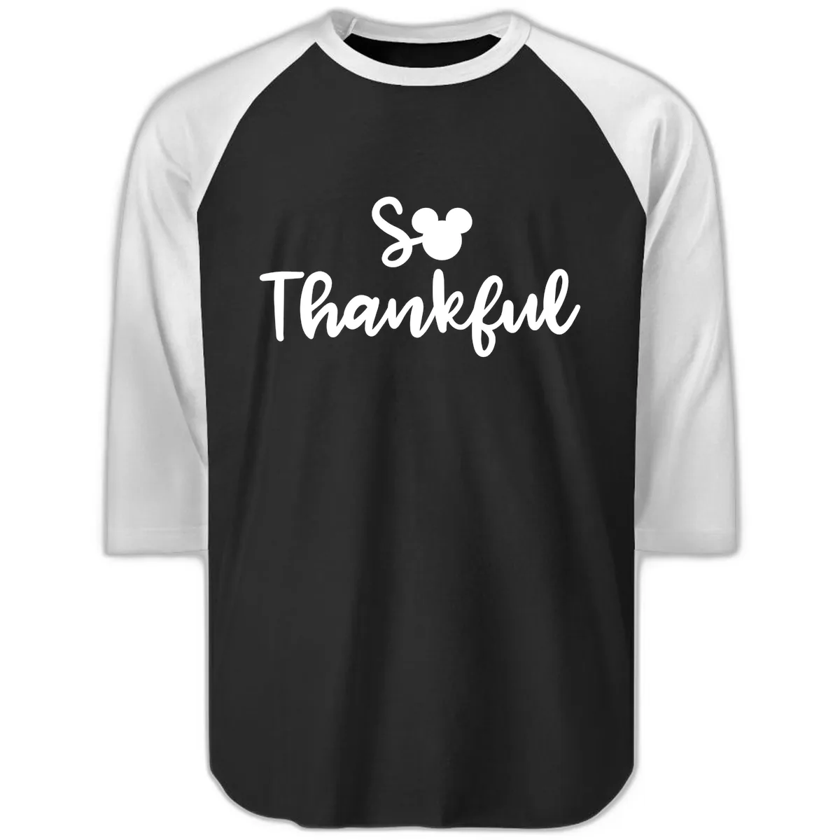 So Thankful Mickey Inspired Design Raglan 3/4 in Black White