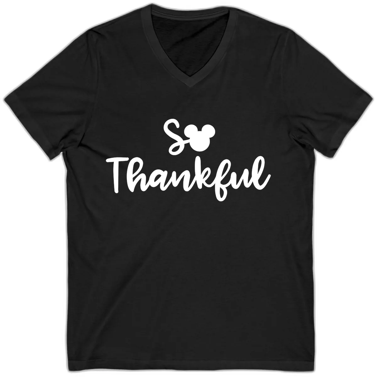 So Thankful Mickey Inspired Design V-Neck in Black