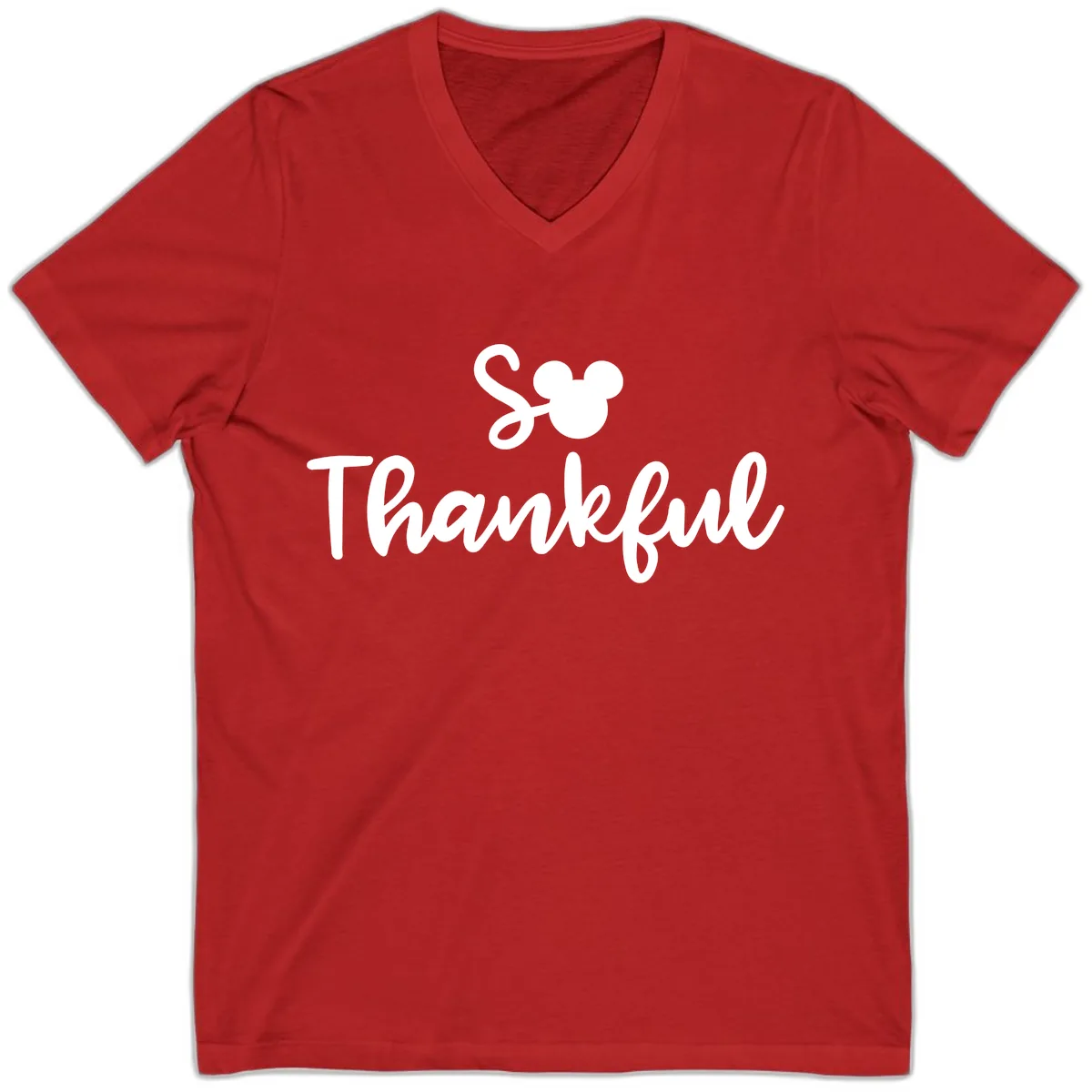 So Thankful Mickey Inspired Design V-Neck in Red