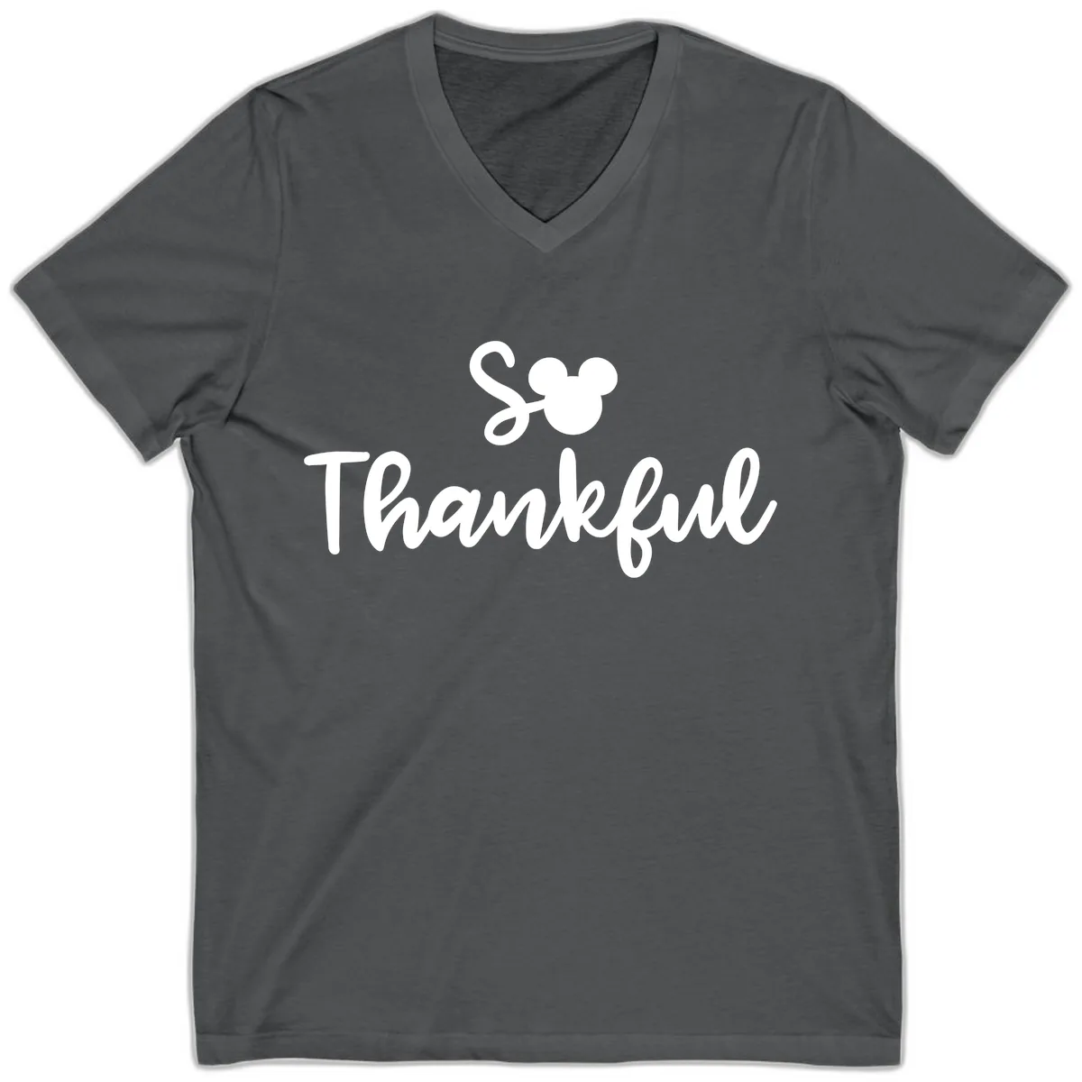 So Thankful Mickey Inspired Design V-Neck in Asphalt
