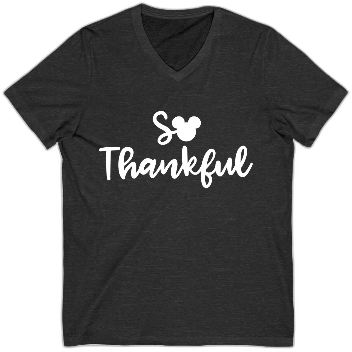 So Thankful Mickey Inspired Design V-Neck in Dark Grey Heather