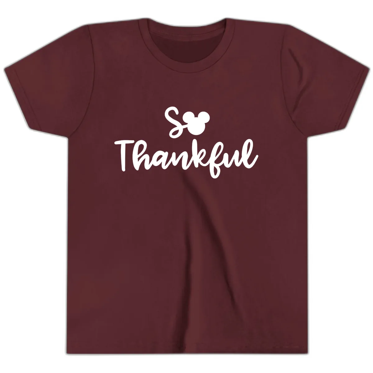 So Thankful Mickey Inspired Design Youth T-Shirt in Maroon