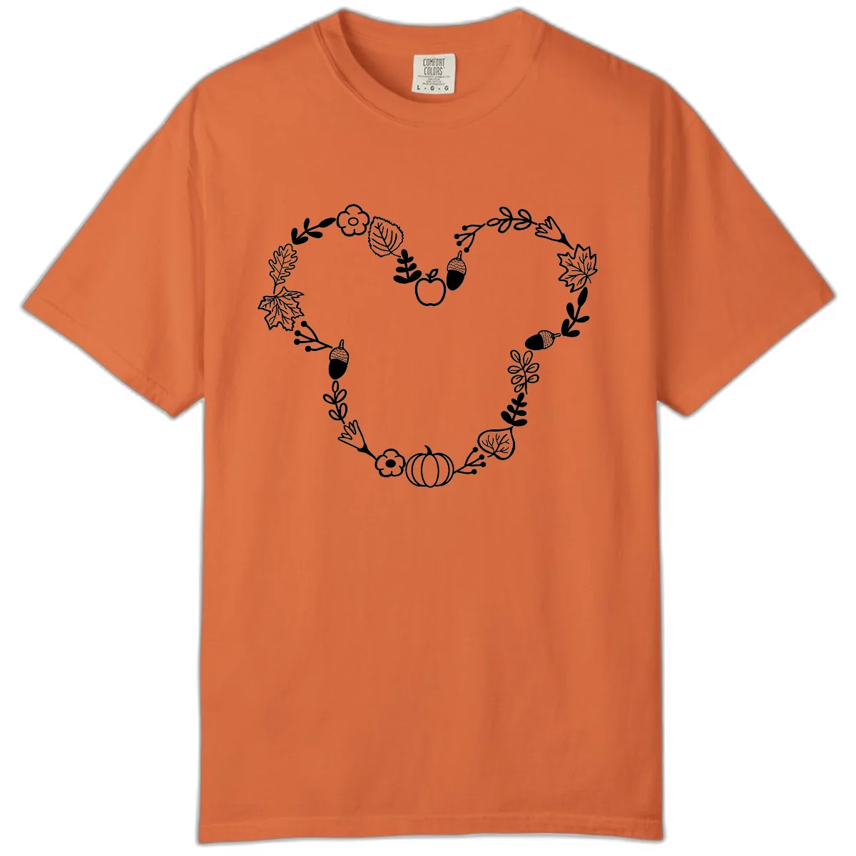 Heart Shaped Autumn Wreath Design Comfort Color in Burnt Orange