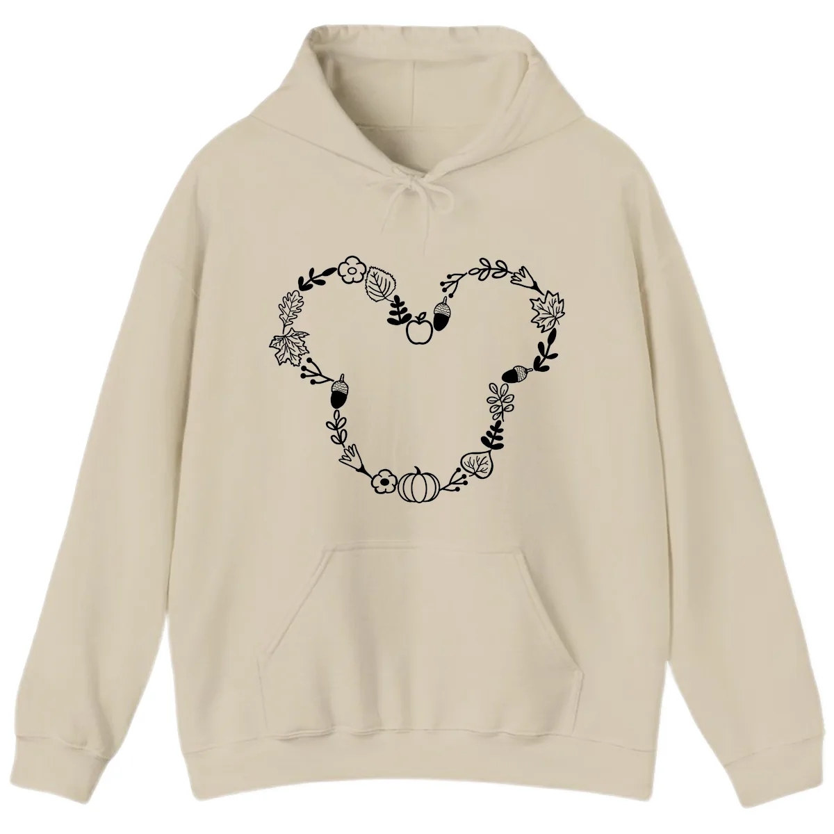 Heart Shaped Autumn Wreath Design Hoodie in Sand
