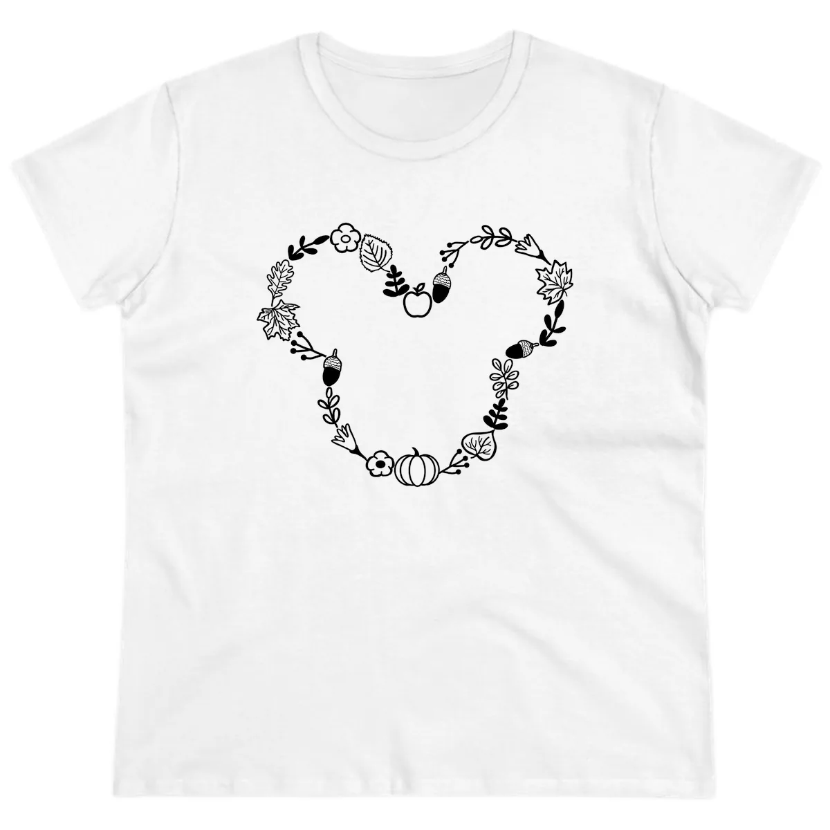 Heart Shaped Autumn Wreath Design Ladies Tee in White