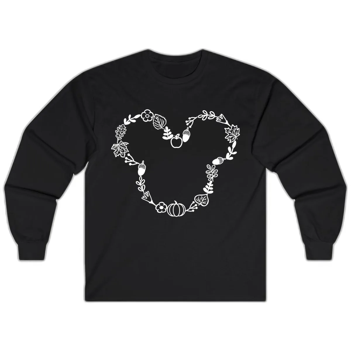 Heart Shaped Autumn Wreath Design Long Sleeve in Black