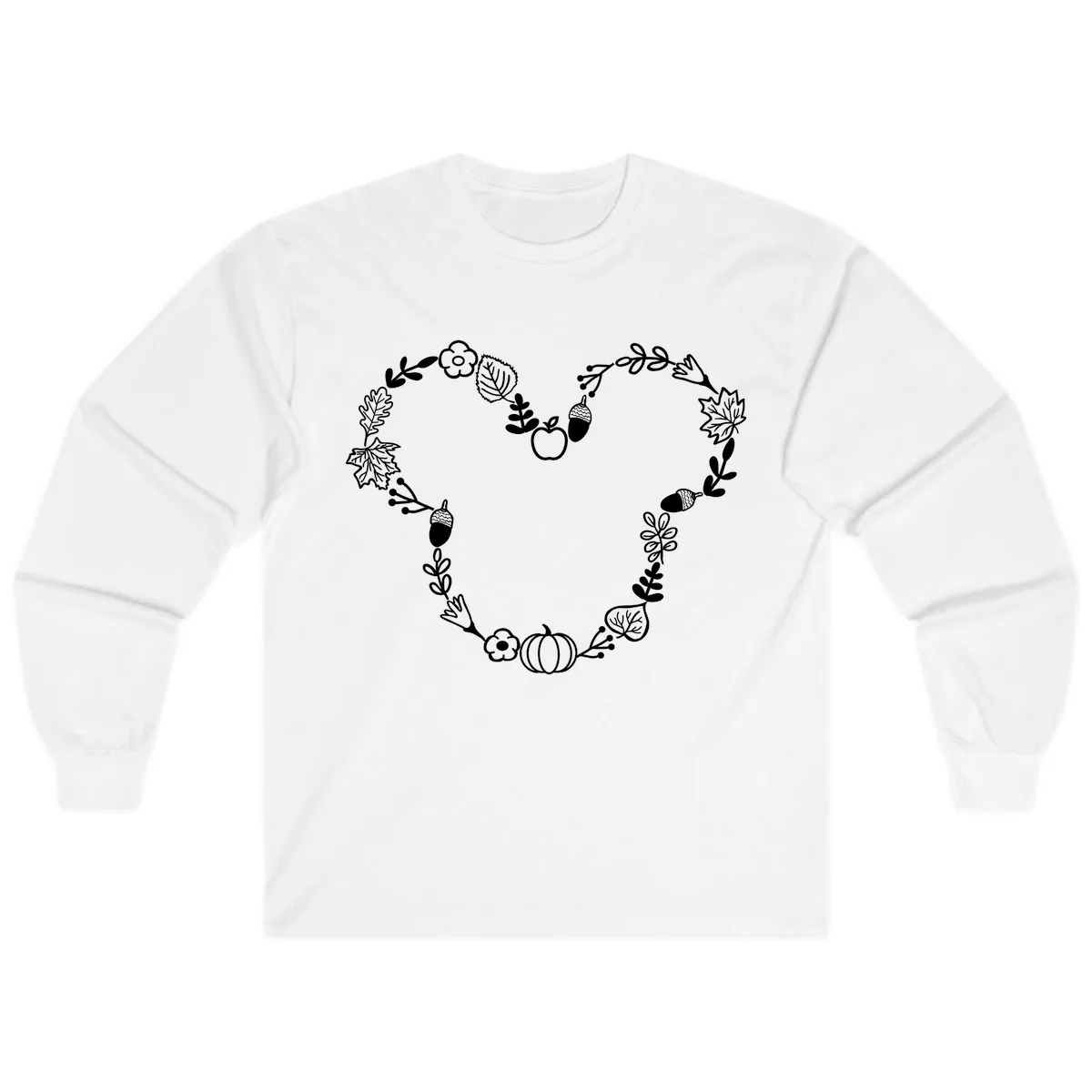 Heart Shaped Autumn Wreath Design Long Sleeve in White