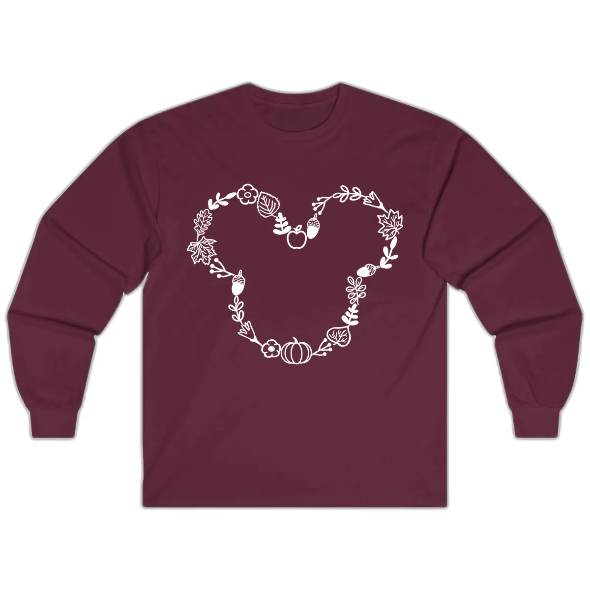Heart Shaped Autumn Wreath Design Long Sleeve in Maroon