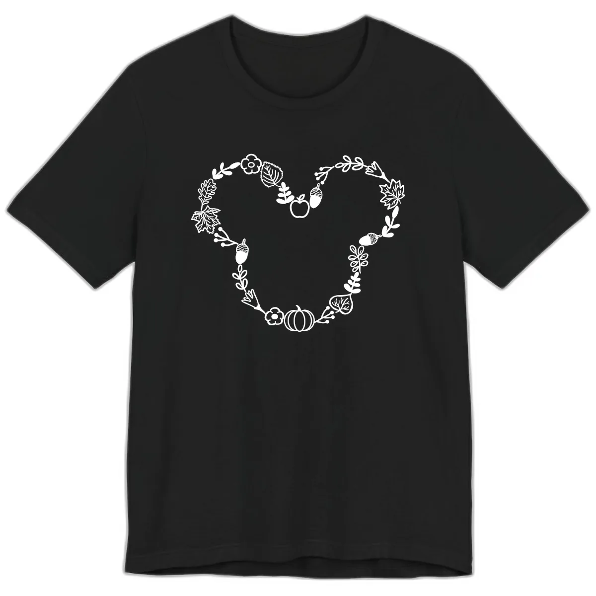 Heart Shaped Autumn Wreath Design Premium T-Shirt in Black