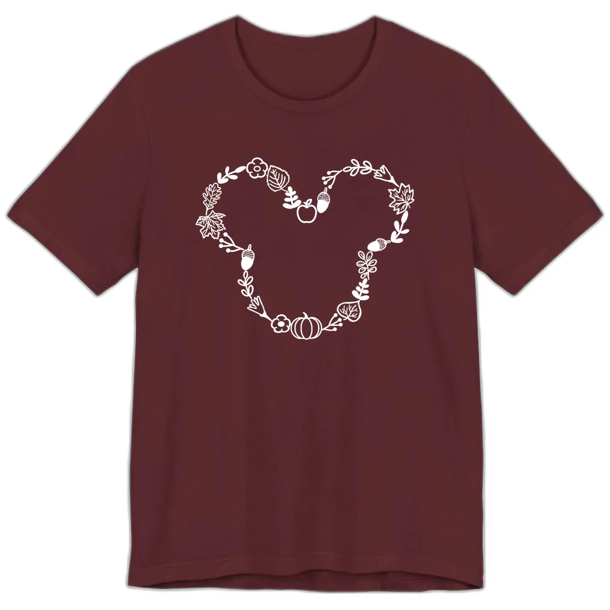 Heart Shaped Autumn Wreath Design Premium T-Shirt in Maroon