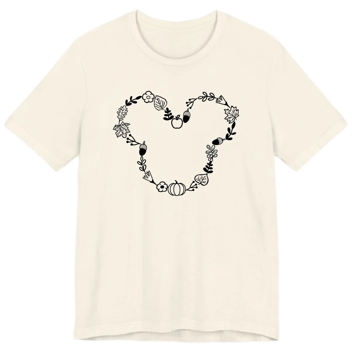 Heart Shaped Autumn Wreath Design Premium T-Shirt in Natural
