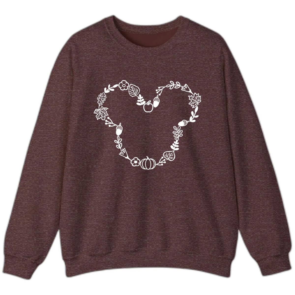 Heart Shaped Autumn Wreath Design Sweatshirt in Heather Sport Dark Maroon