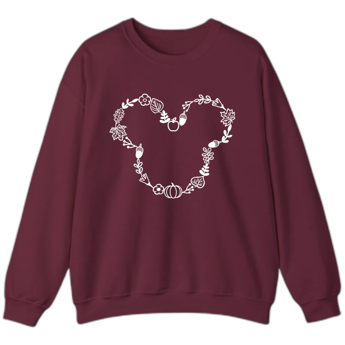 Heart Shaped Autumn Wreath Design Sweatshirt in Maroon