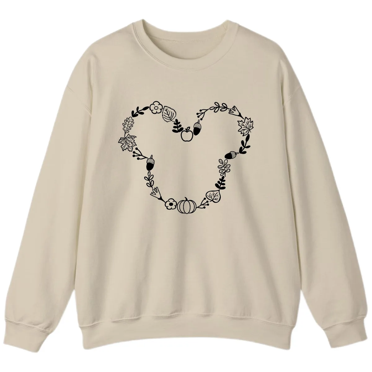 Heart Shaped Autumn Wreath Design Sweatshirt in Sand