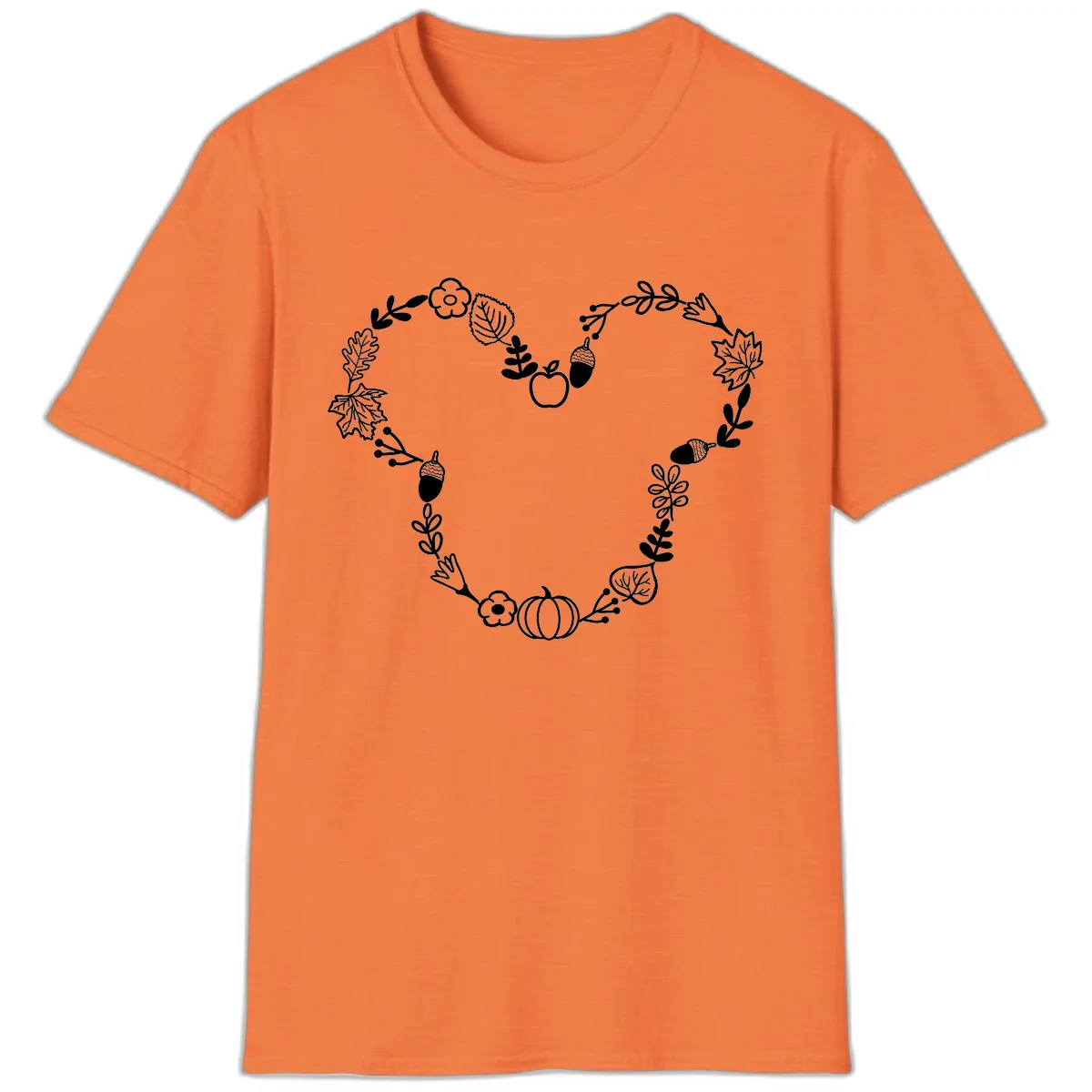 Heart Shaped Autumn Wreath Design T-Shirt in Heather Orange