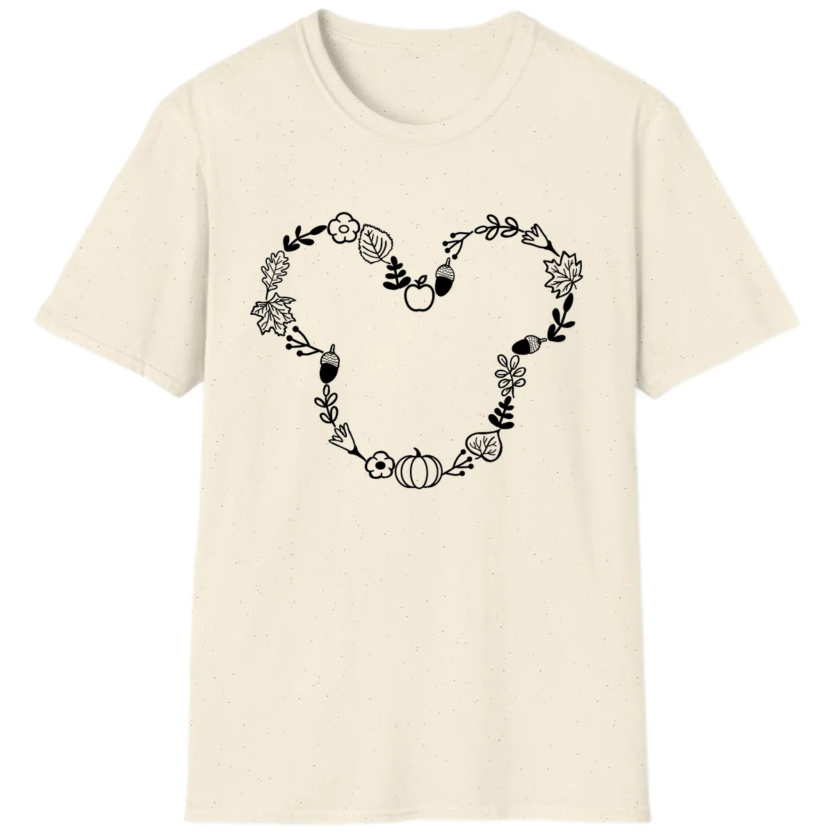Heart Shaped Autumn Wreath Design T-Shirt in Natural
