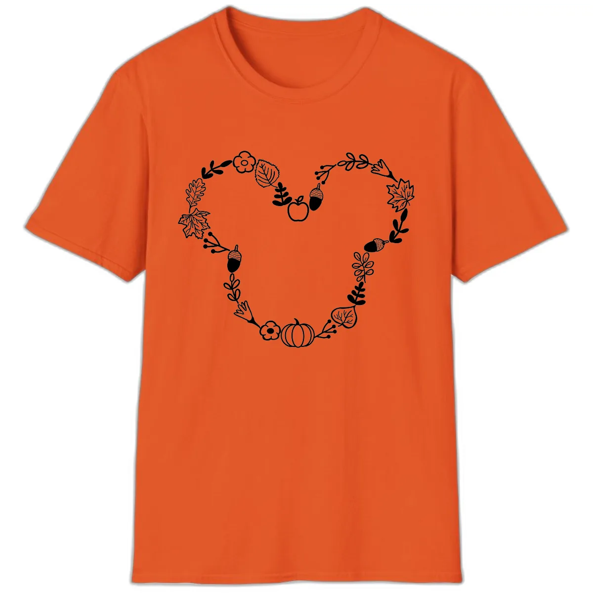 Heart Shaped Autumn Wreath Design T-Shirt in Orange