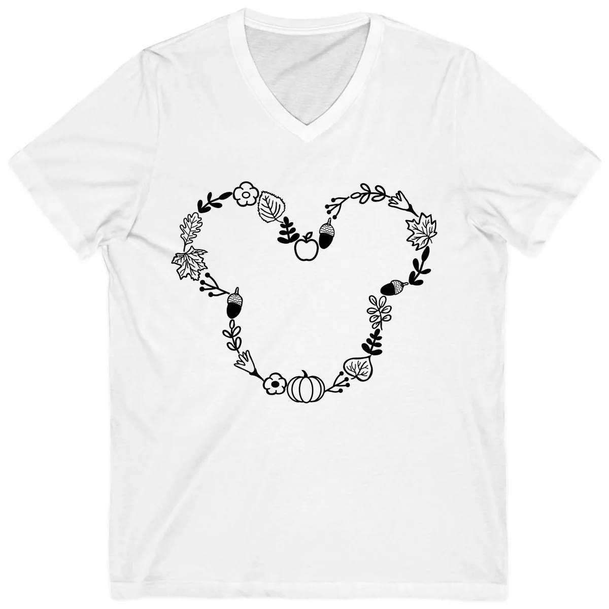 Heart Shaped Autumn Wreath Design V-Neck in White