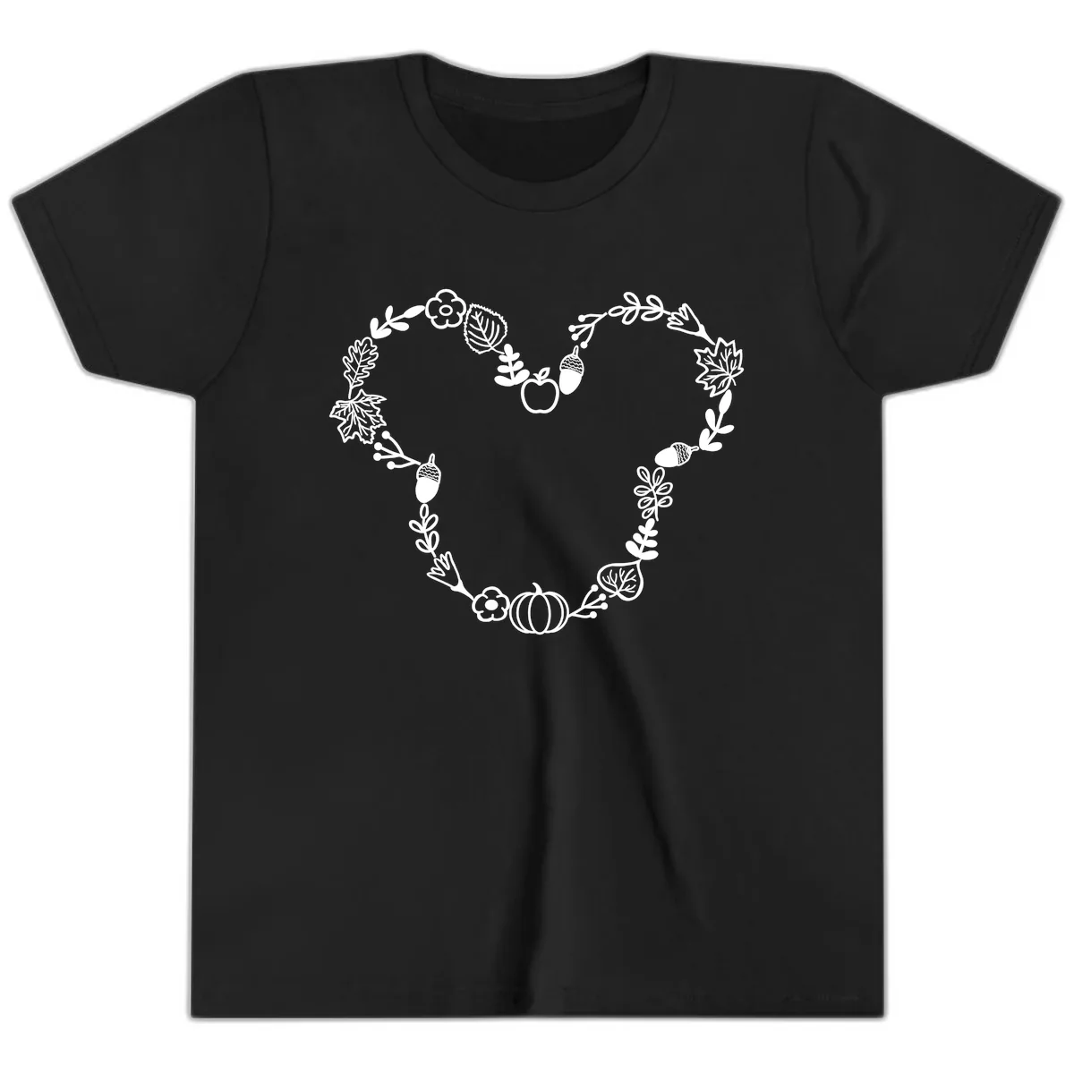 Heart Shaped Autumn Wreath Design Youth T-Shirt in Black