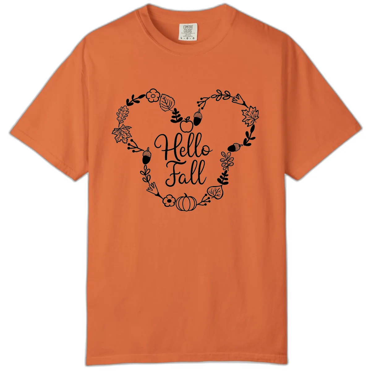Hello Fall Heart Wreath Design Comfort Color in Burnt Orange