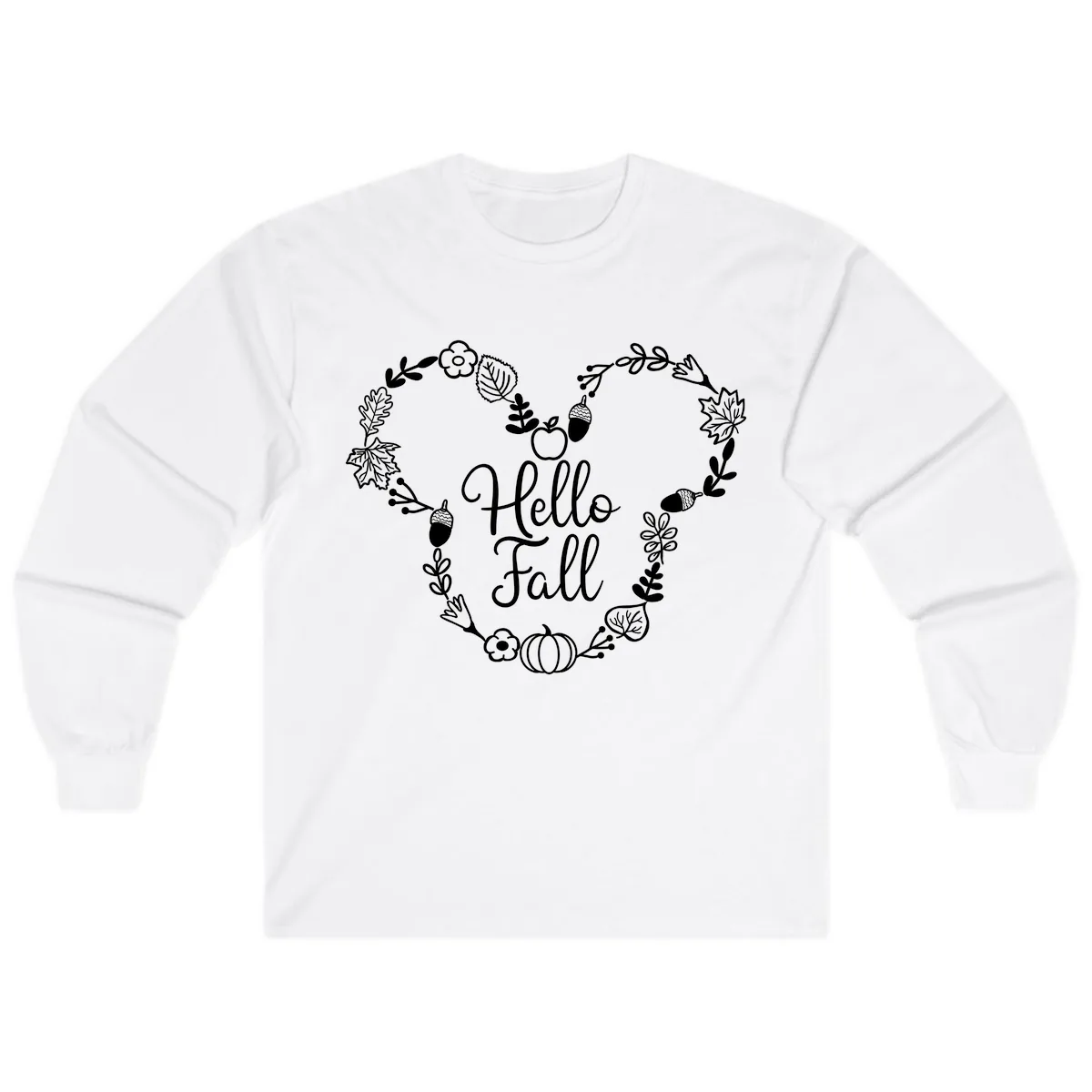 Hello Fall Heart Wreath Design Long Sleeve in White