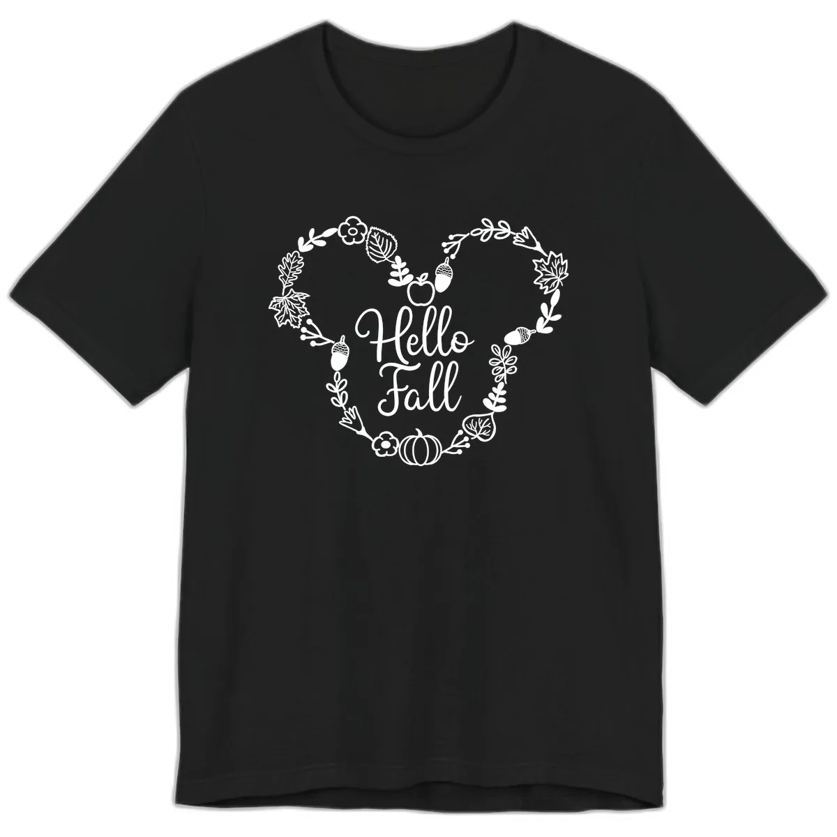 Hello Fall Heart Wreath Design Premium T-Shirt in Black