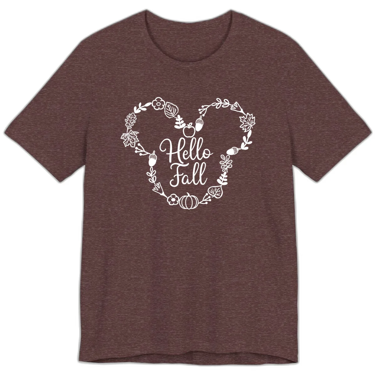 Hello Fall Heart Wreath Design Premium T-Shirt in Heather Maroon