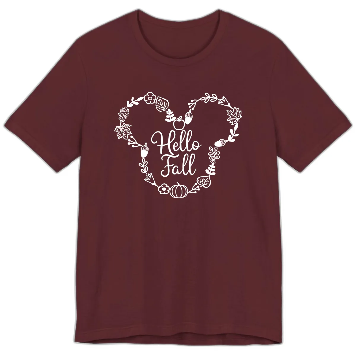 Hello Fall Heart Wreath Design Premium T-Shirt in Maroon