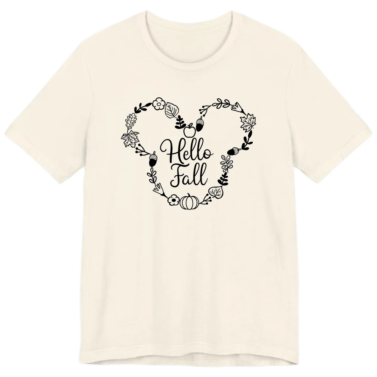 Hello Fall Heart Wreath Design Premium T-Shirt in Natural