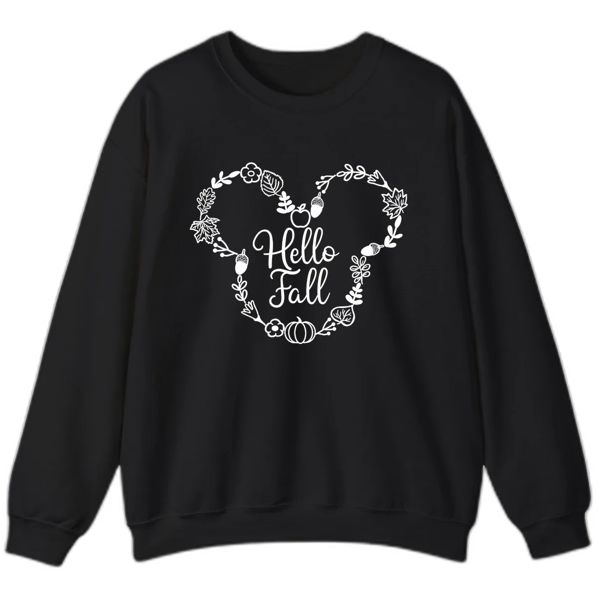 Hello Fall Heart Wreath Design Sweatshirt in Black