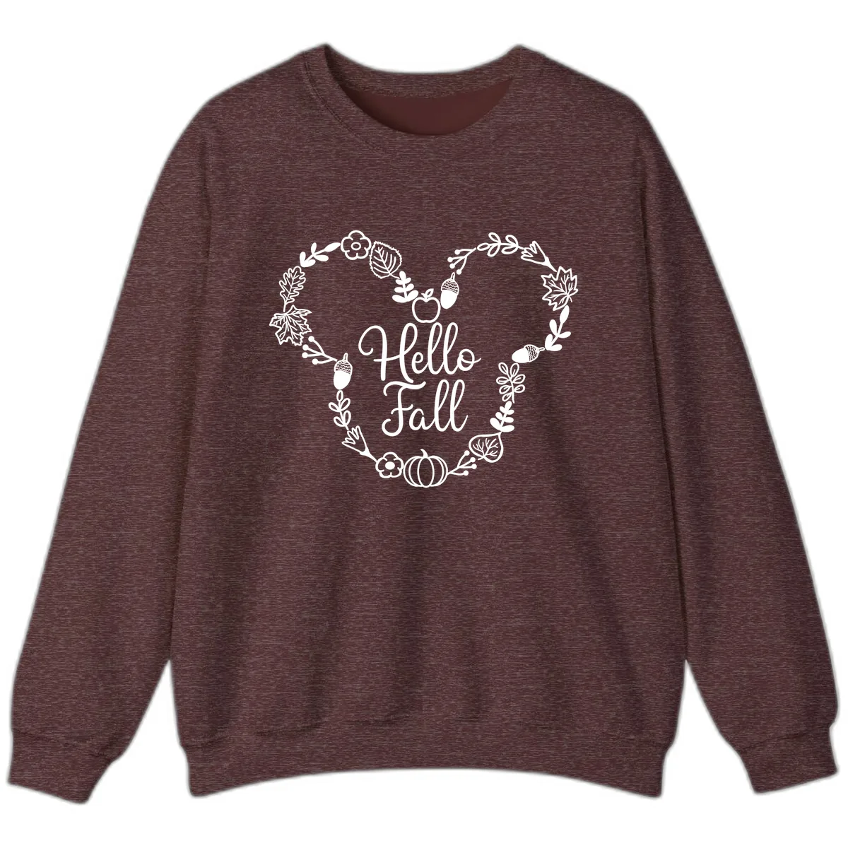 Hello Fall Heart Wreath Design Sweatshirt in Heather Sport Dark Maroon
