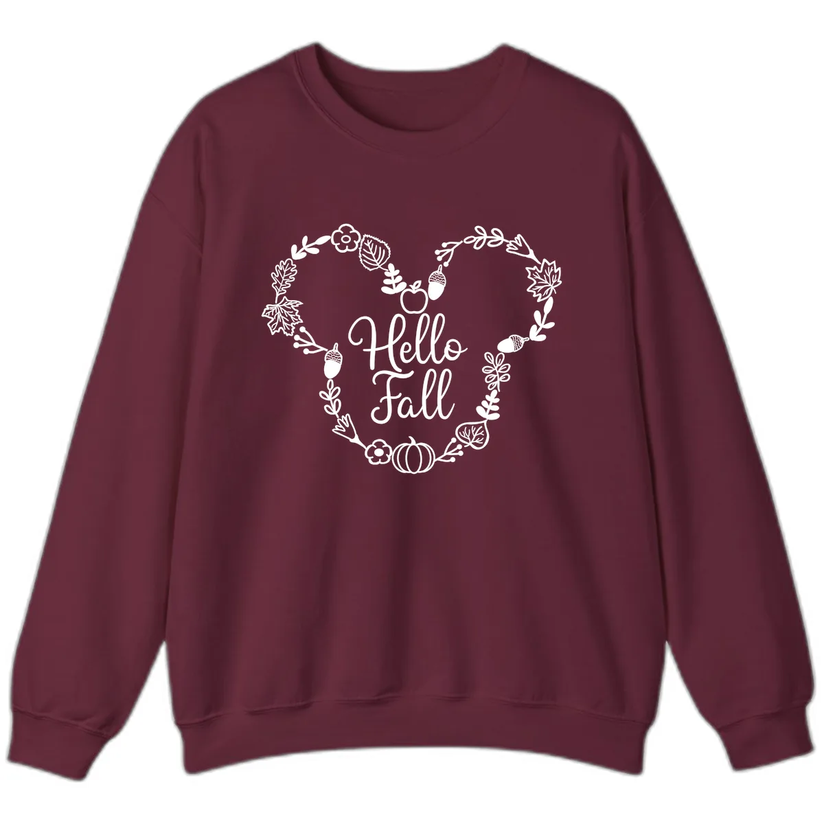 Hello Fall Heart Wreath Design Sweatshirt in Maroon