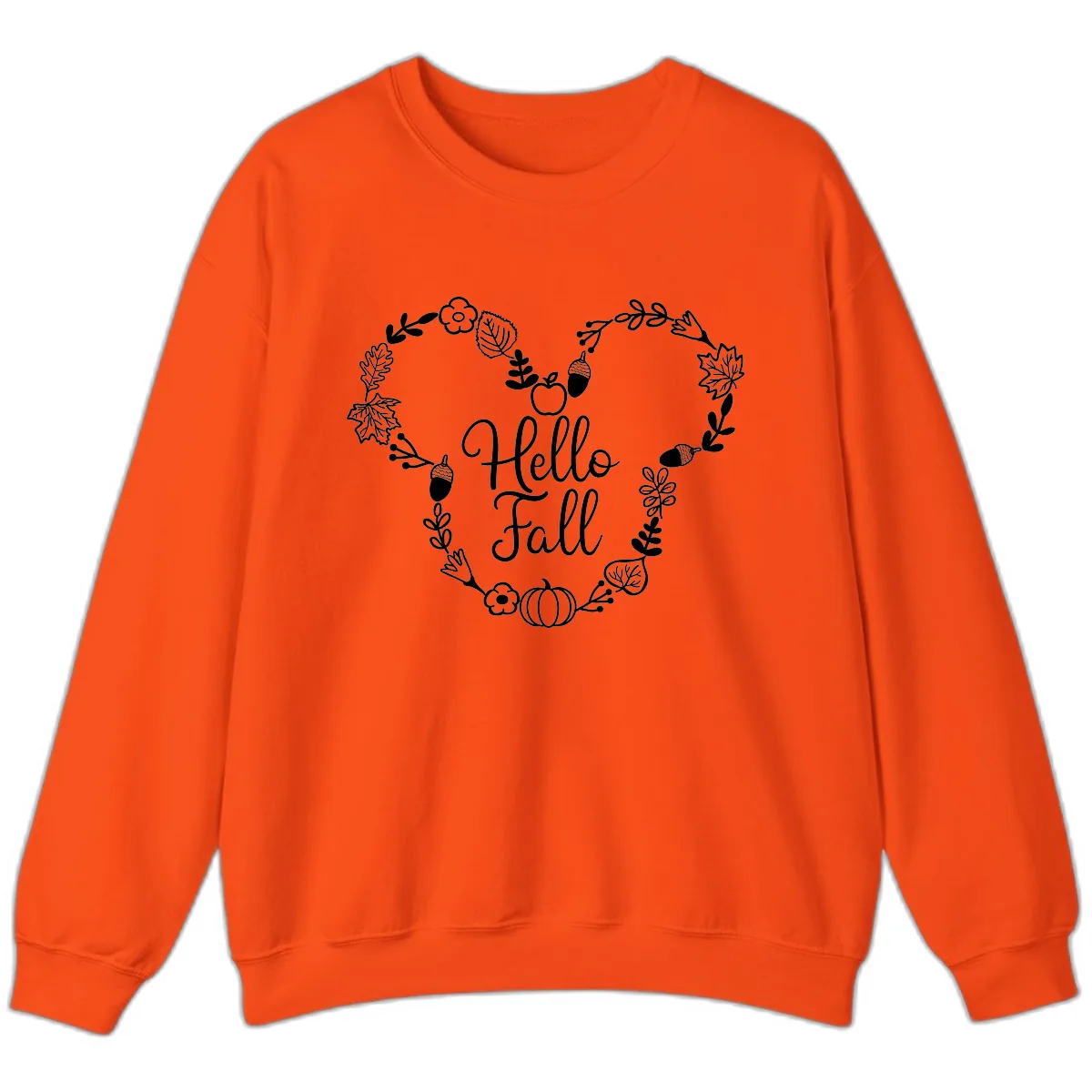 Hello Fall Heart Wreath Design Sweatshirt in Orange