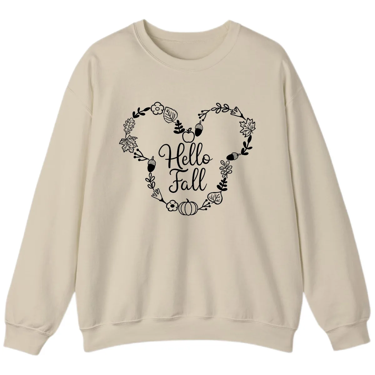 Hello Fall Heart Wreath Design Sweatshirt in Sand