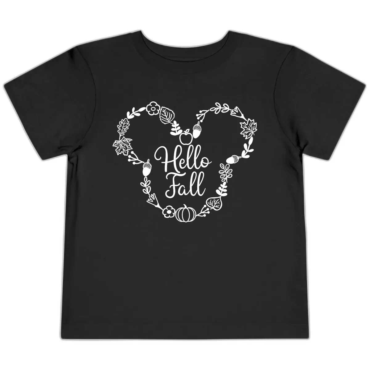 Hello Fall Heart Wreath Design Toddler T-Shirt in Black