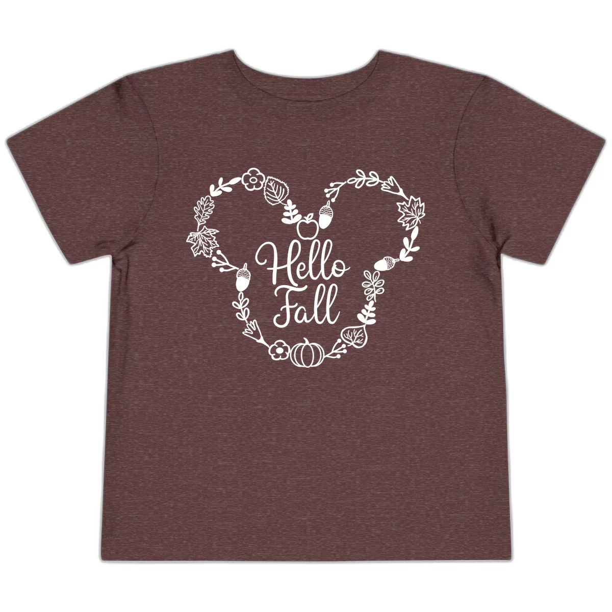 Hello Fall Heart Wreath Design Toddler T-Shirt in Heather Maroon