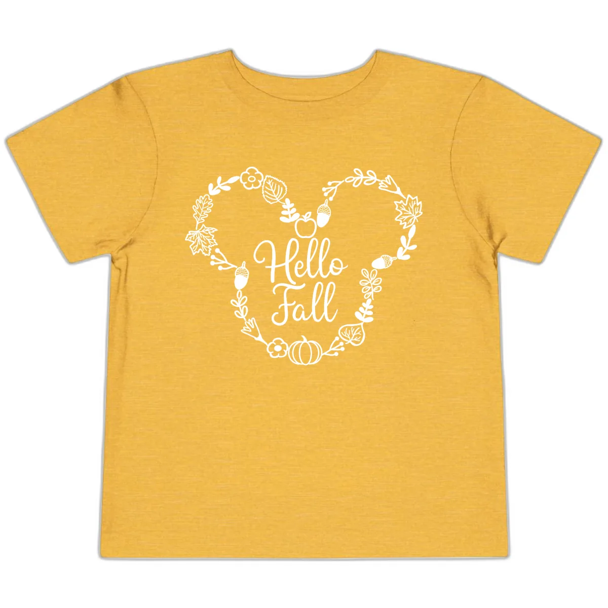 Hello Fall Heart Wreath Design Toddler T-Shirt in Heather Yellow Gold