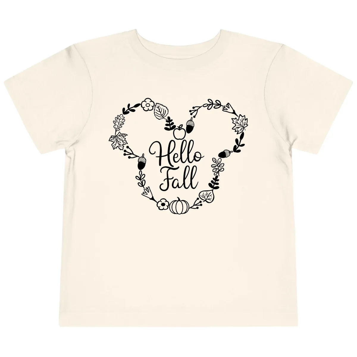 Hello Fall Heart Wreath Design Toddler T-Shirt in Natural