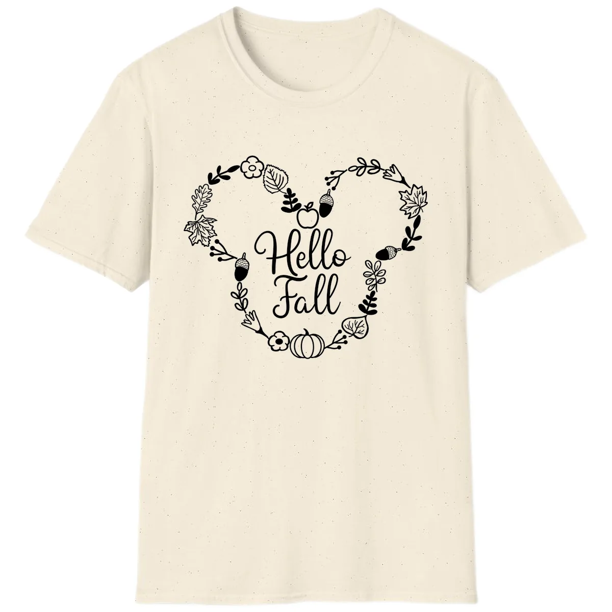 Hello Fall Heart Wreath Design T-Shirt in Natural