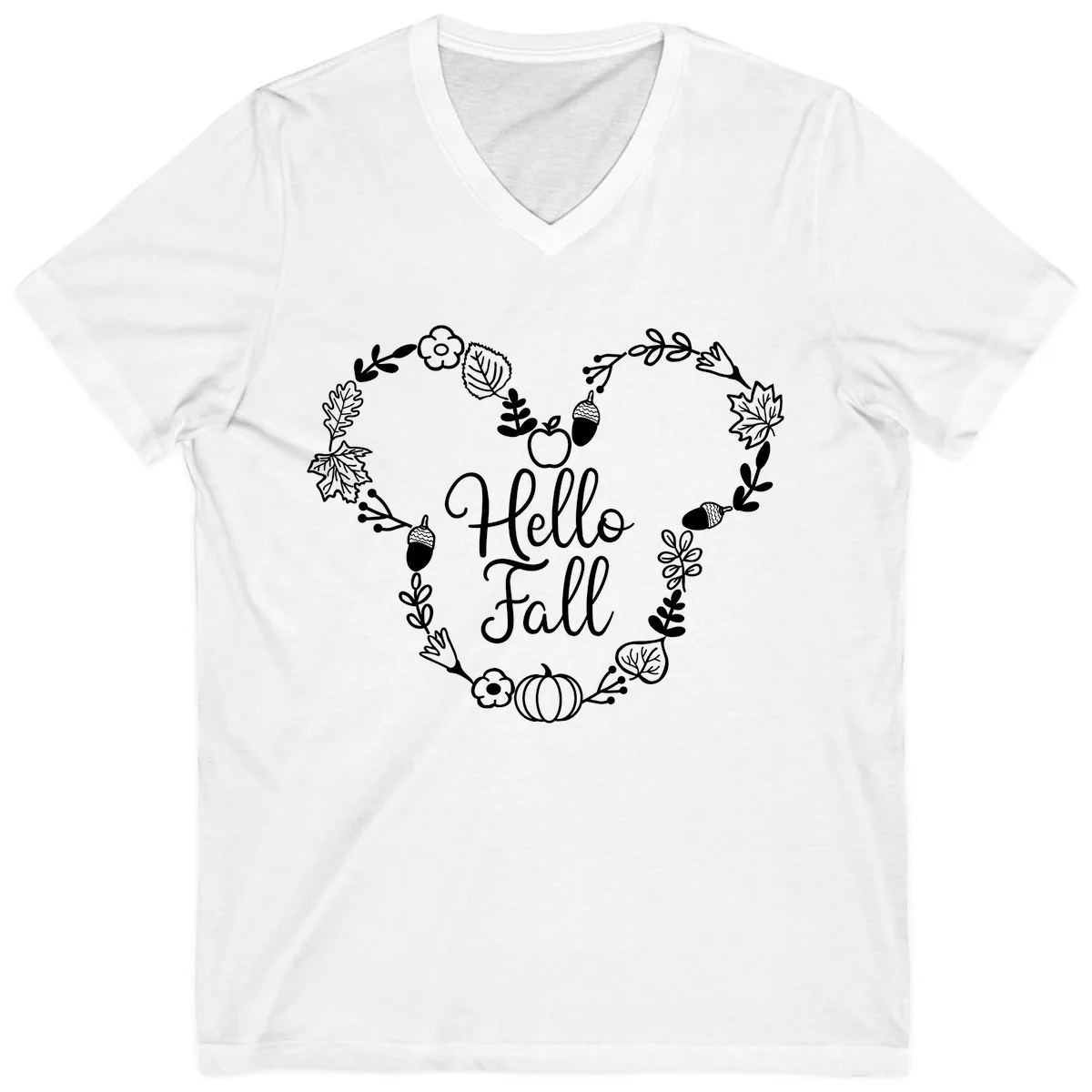 Hello Fall Heart Wreath Design V-Neck in White