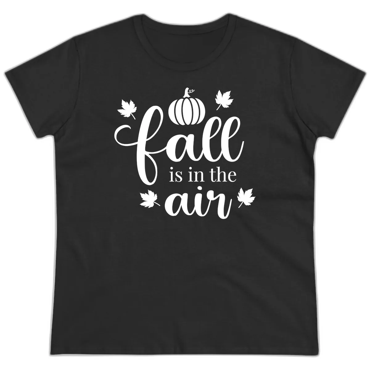 Fall Is In The Air Autumn Phrase Ladies Tee in Black